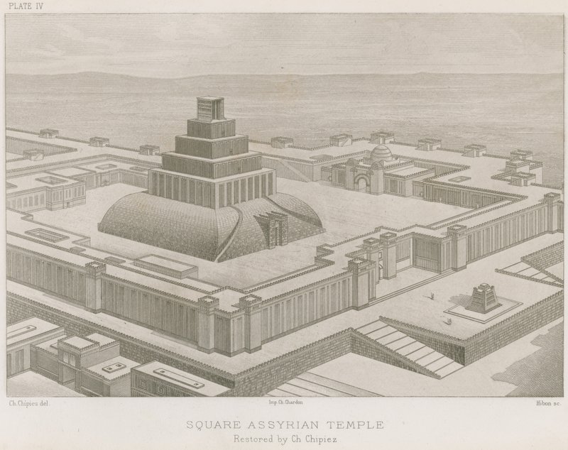 Vierkante Assyrische tempel door French School