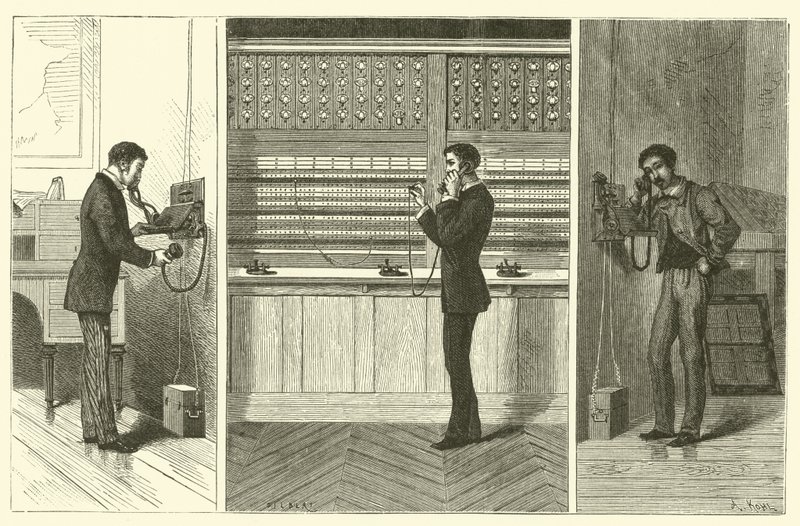 Telefooncentrale (gravure) door French School