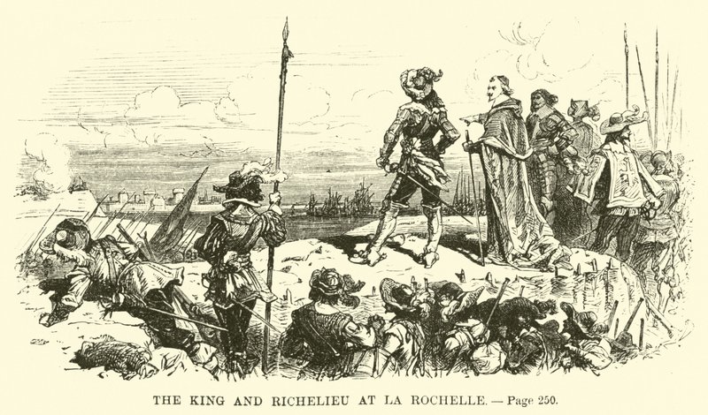 De koning en Richelieu in La Rochelle door French School