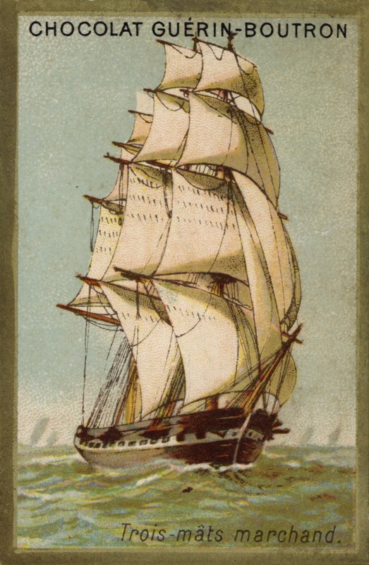 Driemaster koopvaardijschip door French School