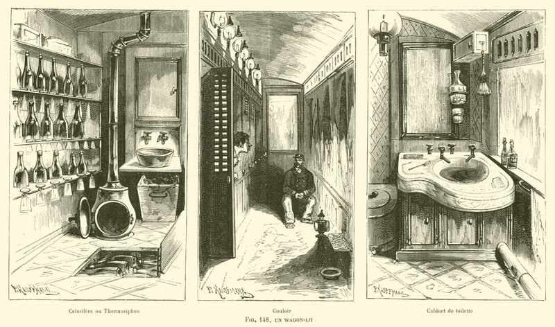 Een Slaapwagon (gravure) door French School