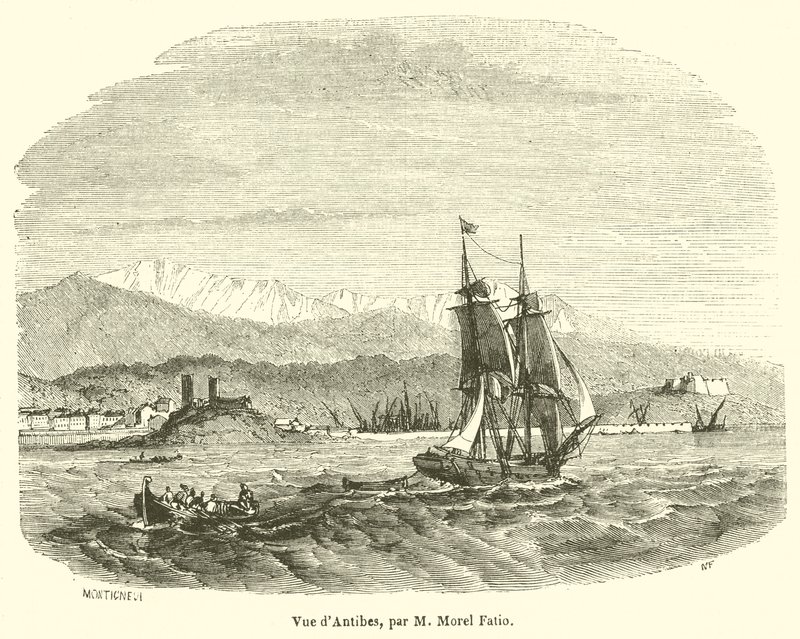 Gezicht op Antibes (gravure) door French School