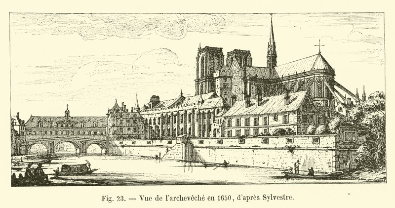 Uitzicht op het aartsbisschoppelijk paleis in 1650, naar Sylvestre door French School