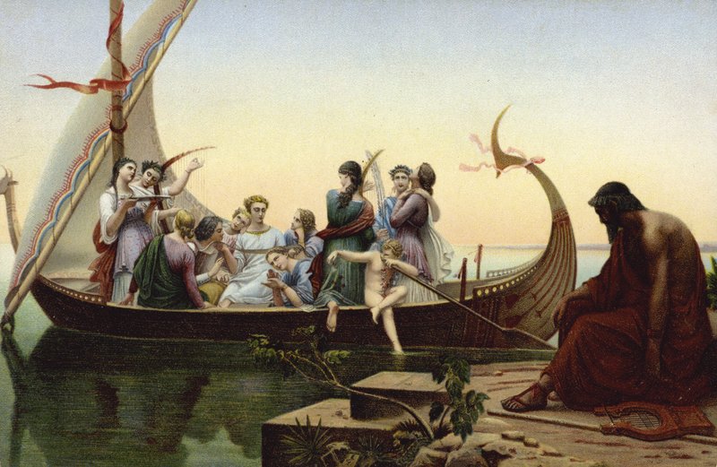 Vrouwen in een Vikingschip door French School