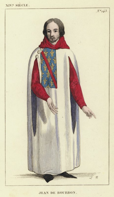 XIV Eeuw, Jean de Bourbon (gekleurde gravure) door French School