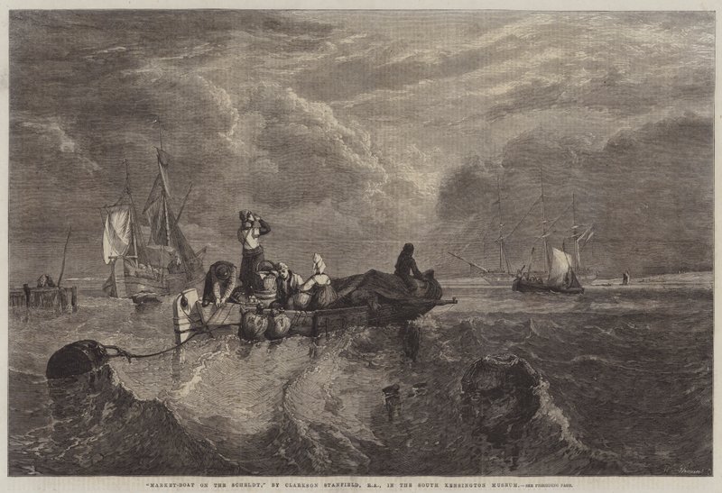 Marktboot op de Schelde door George Clarkson Stanfield