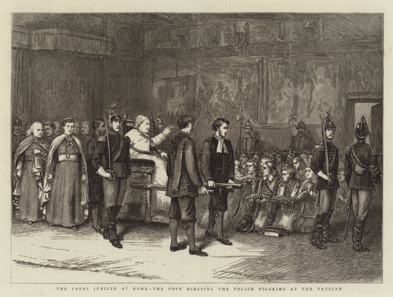 Het pauselijke jubileum in Rome, de paus zegent de Poolse pelgrims in het Vaticaan door George Goodwin Kilburne