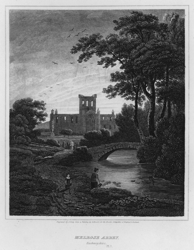 Melrose Abdij, Roxburgshire door George (after) Arnald