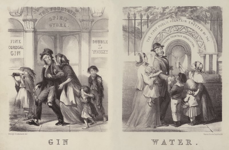 Gin en water (gravure) door George (after) Cruikshank
