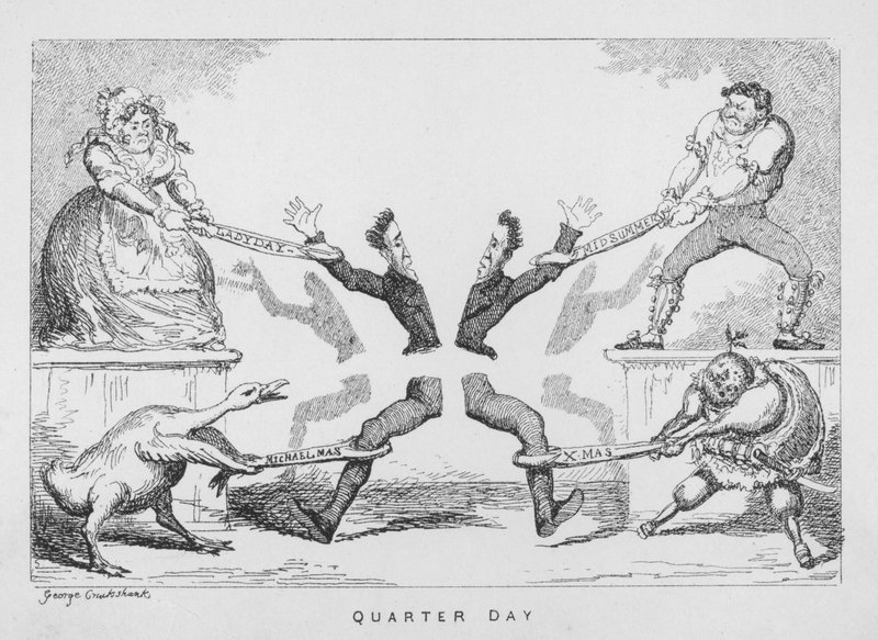 Kwartaaldag, Vrouwendag, Midzomer, Michaelmas, Kerstmis door George Cruikshank