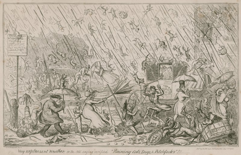 Het regent katten, honden en hooivorken door George Cruikshank