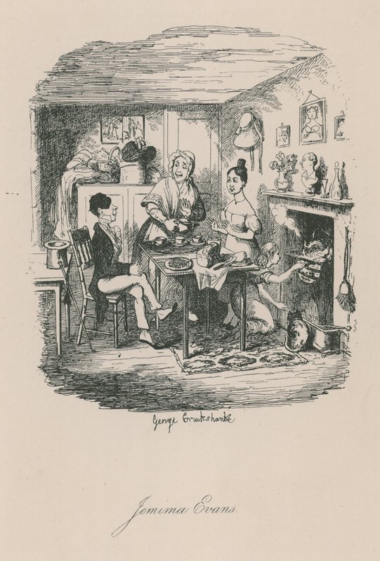 Scène uit het Londense leven: Jemima Evans door George Cruikshank