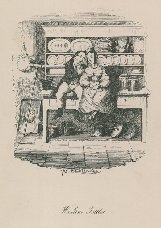 Scène uit het Londense leven: Watkins Tottles door George Cruikshank