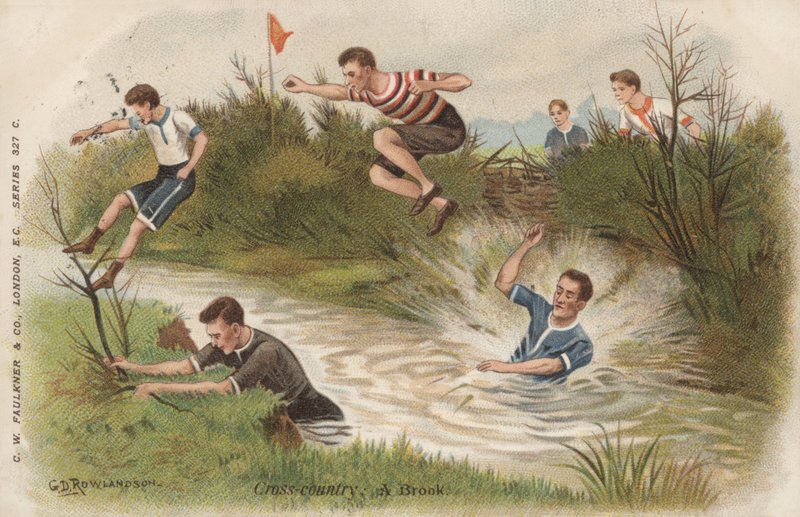 Cross country, een beek door George Derville after Rowlandson