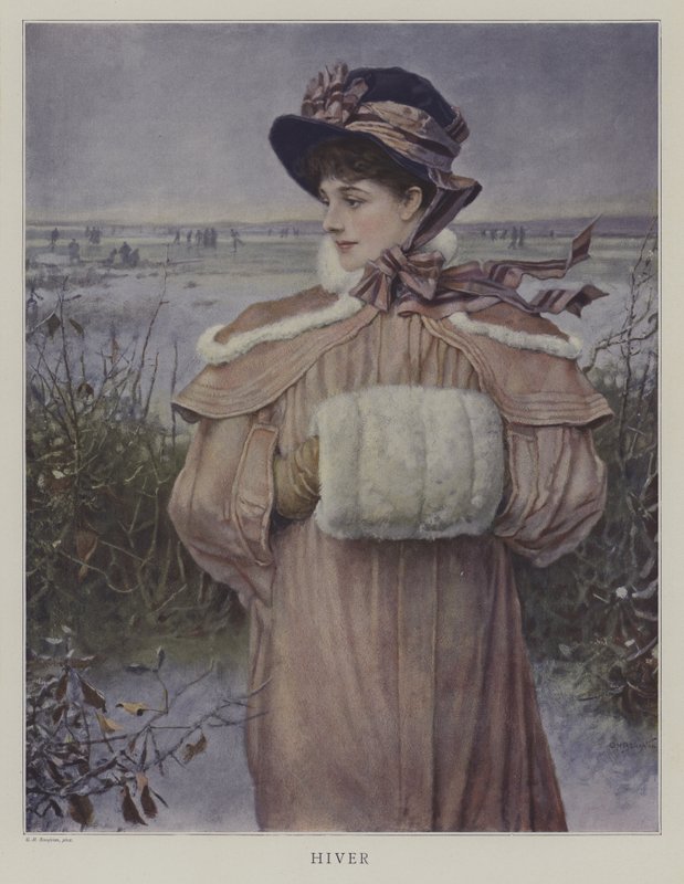 Winter (kleur litho) door George Henry (after) Boughton