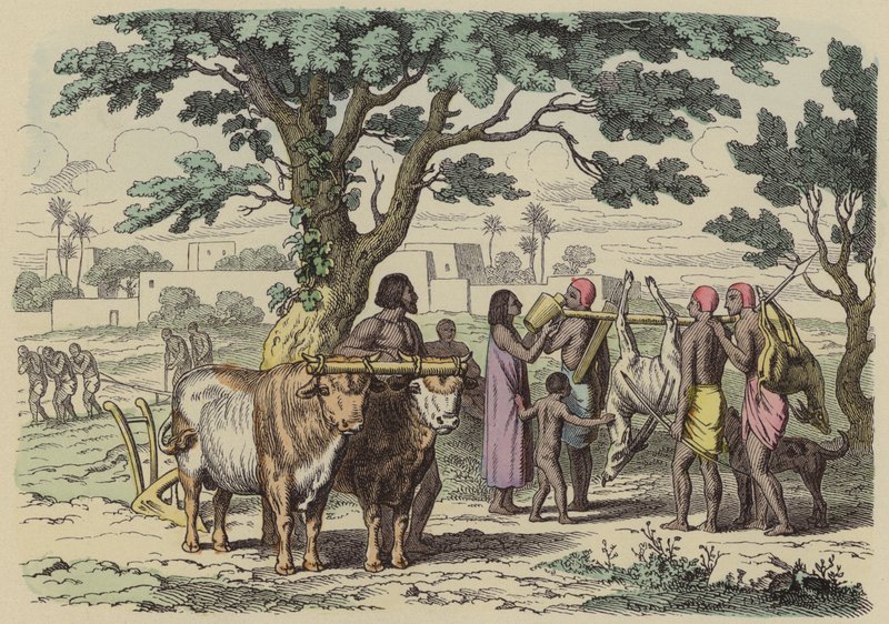 Oude Egyptische boer en jagers door German School