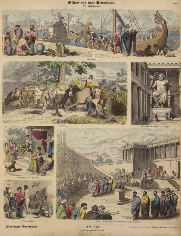 Oud Griekenland (gekleurde gravure) door German School