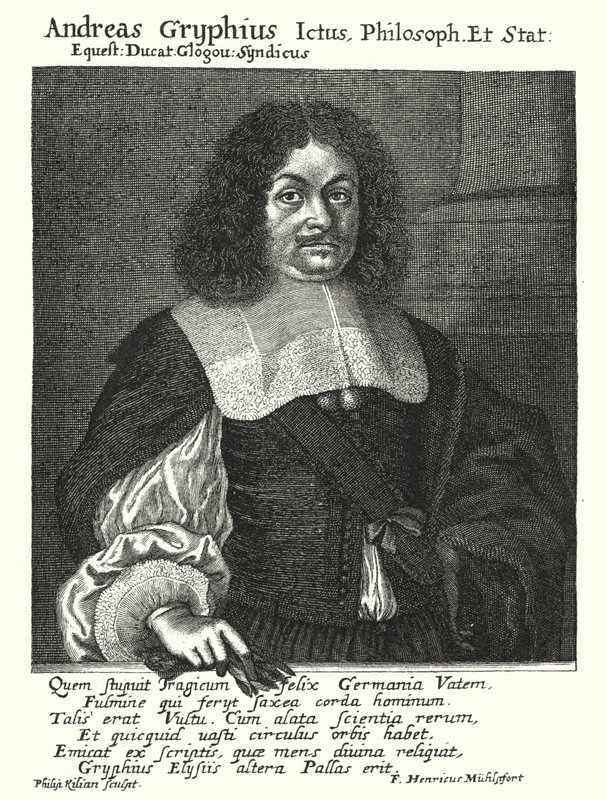 Andreas Gryphius, Duitse dichter en dramaturg (gravure) door German School