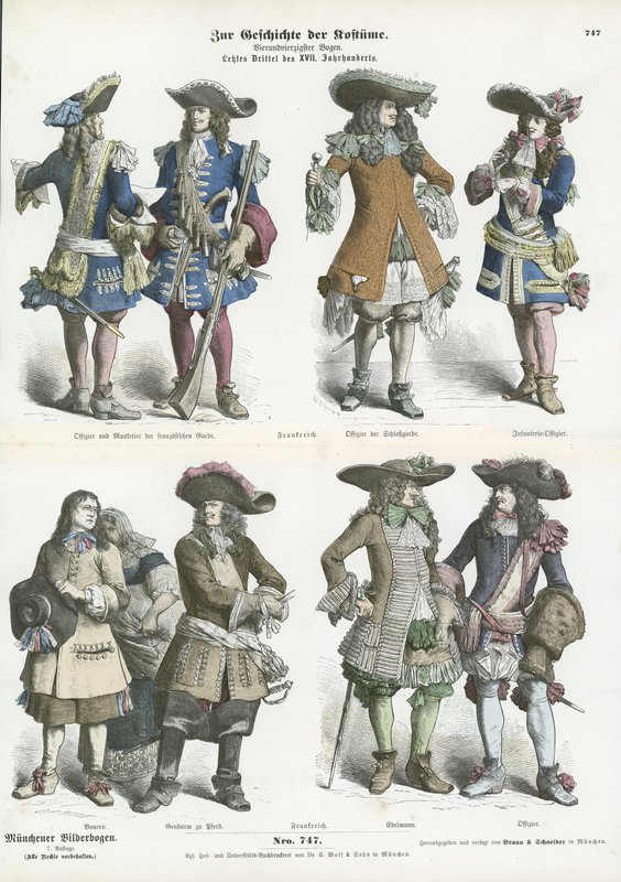 Franse kostuums, late 17e eeuw door German School