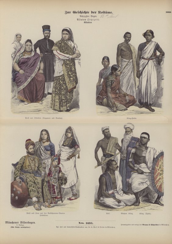 Indiase en Aziatische kleding (gekleurde gravure) door German School