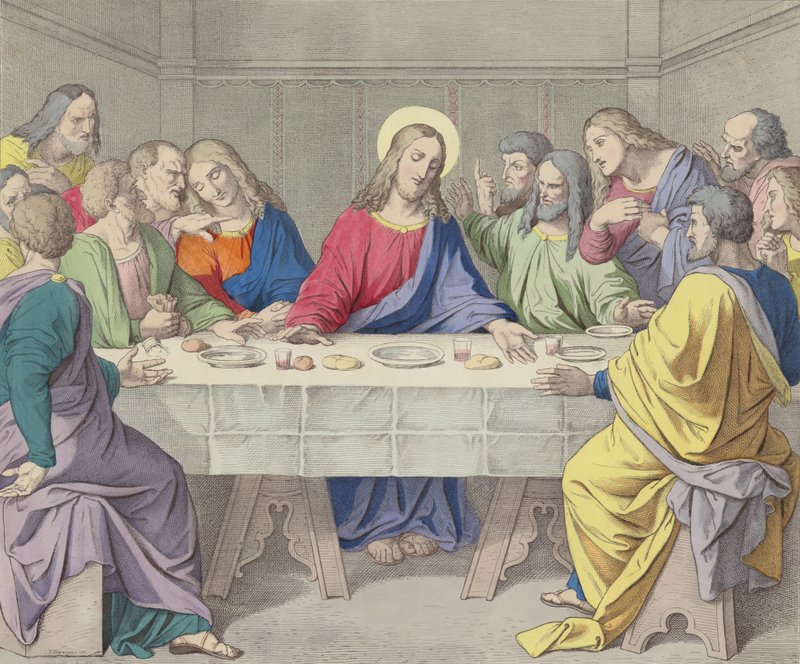 Jezus stelt de Heilige Eucharistie in door German School