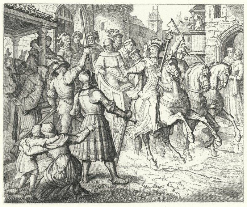 Martin Luthers ontvangst in Worms, 1521 door German School