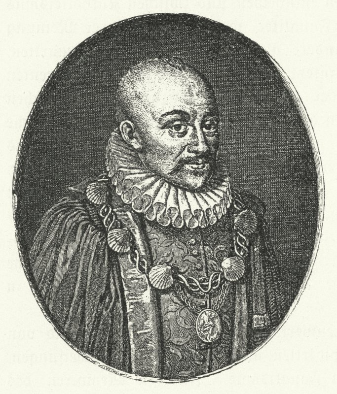 Michel de Montaigne, Franse filosoof (gravure) door German School