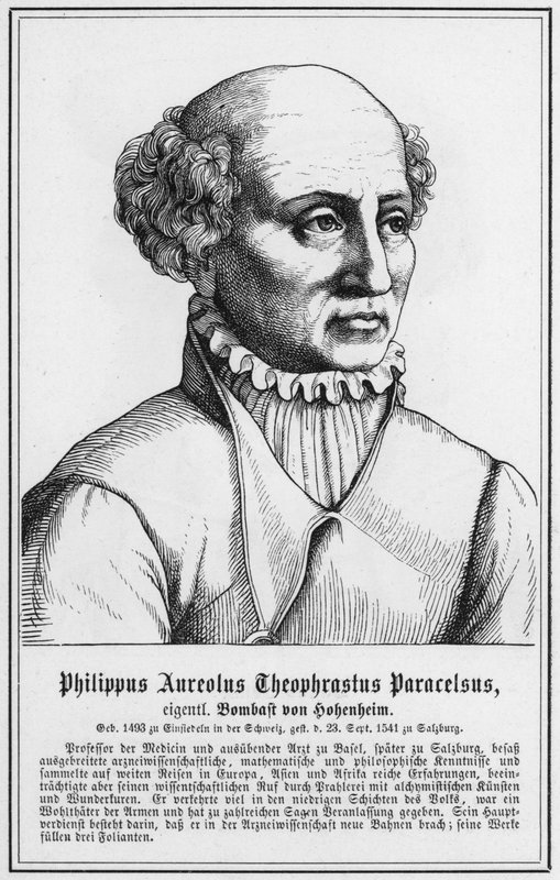 Philippus Aureolus Theophrastus Paracelsus (gravure) door German School