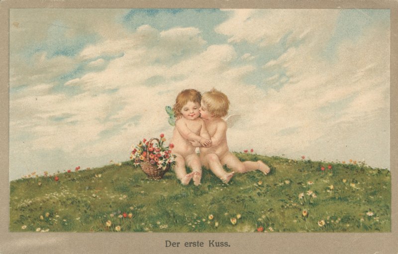 Putti die kussen door German School