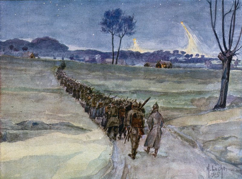 Vervangingen arriveren voor de loopgraven, Ieper door German School