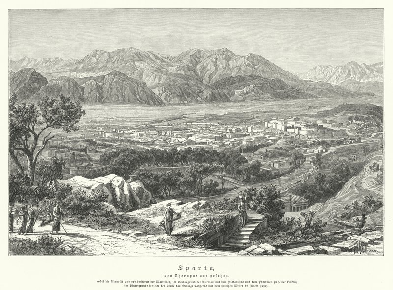 Sparta, Oud-Griekenland (gravure) door German School