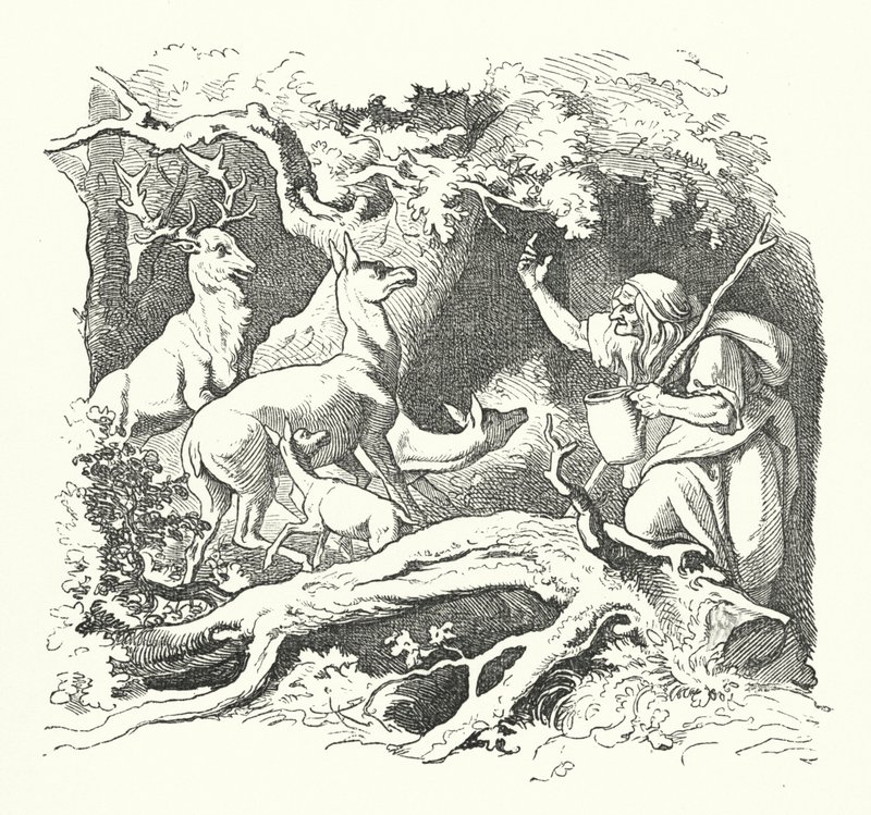 De Heks en de Kinderen van de Koning (gravure) door German School
