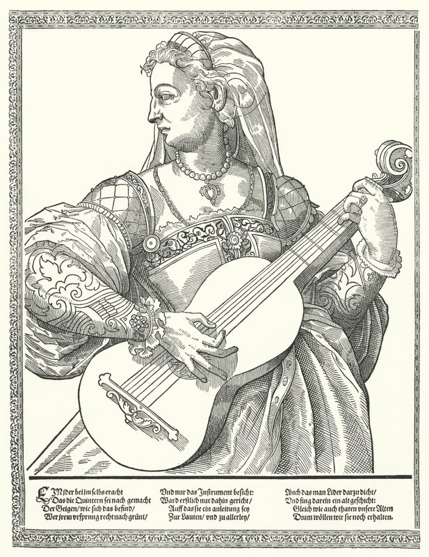 Vrouw die een gitaar speelt (gravure) door German School