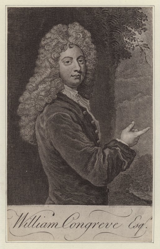 William Congreve, Engelse toneelschrijver (gravure) door Godfrey (after) Kneller