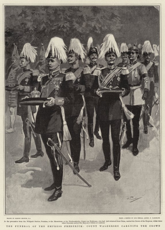 De begrafenis van keizerin Frederick, graaf Waldersee draagt de kroon door Gordon Frederick Browne
