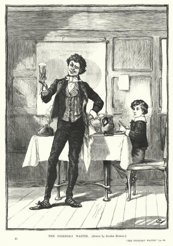 De vriendelijke ober (gravure) door Gordon Frederick (after) Browne