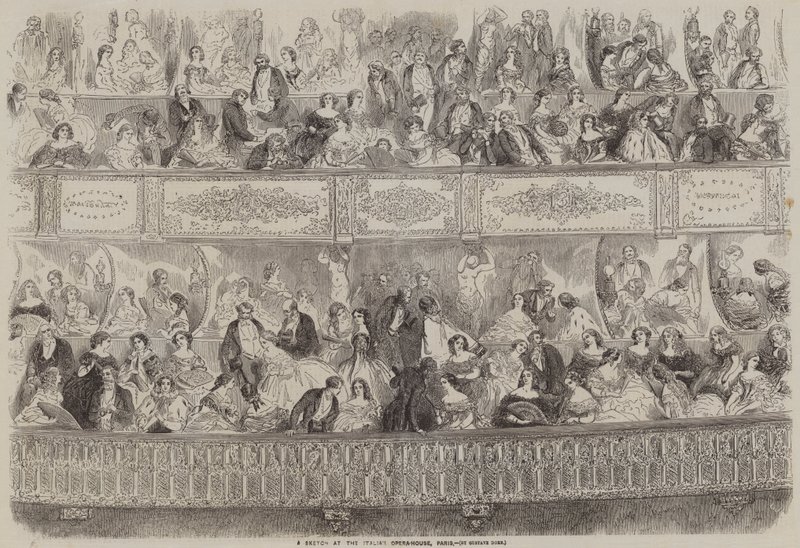 Een schets in het Italiaanse operahuis, Parijs door Gustave Dore