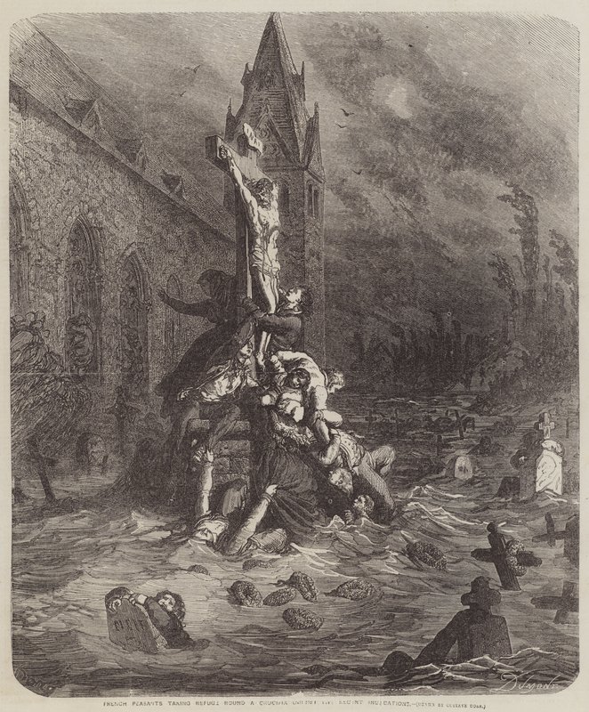 Franse boeren zoeken toevlucht bij een kruisbeeld door Gustave Dore