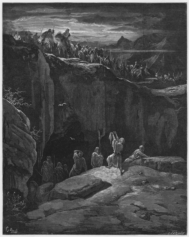 Gustave Doré Bijbel: David toont Saul dat hij zijn leven heeft gespaard door Gustave Dore