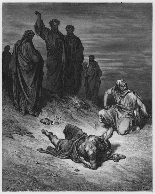 Dood van Ananias door Gustave Dore