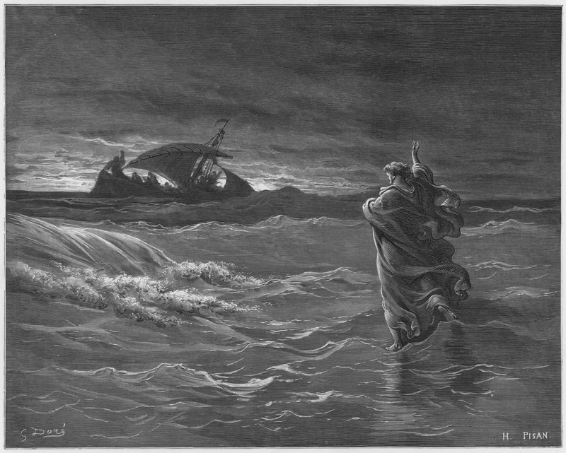 Jezus loopt op het water door Gustave Dore