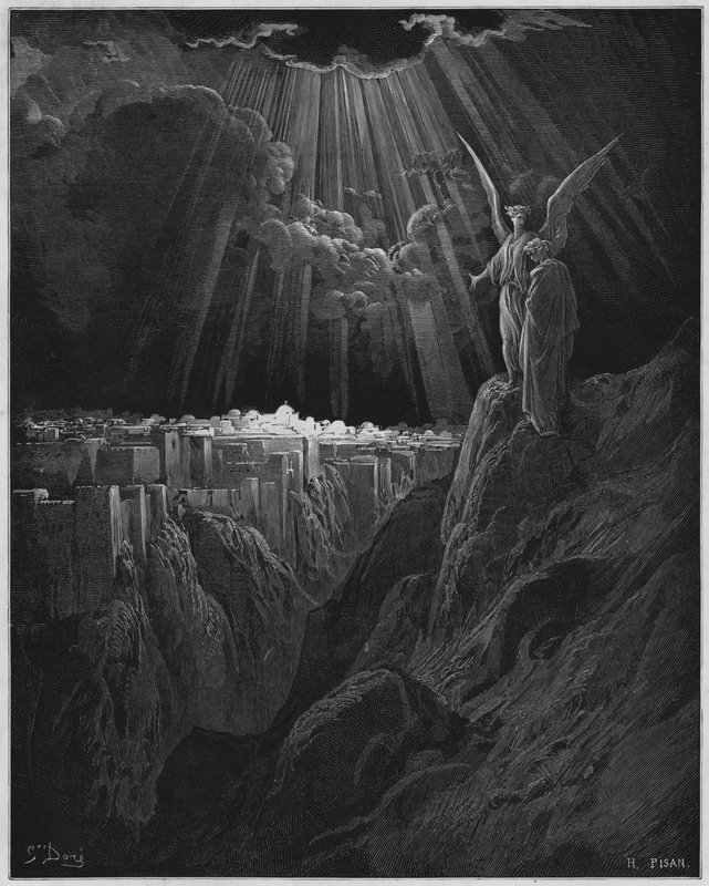 De engel toont Jeruzalem in puin aan Johannes door Gustave Dore