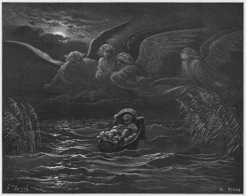 Het kind Mozes op de Nijl door Gustave Dore