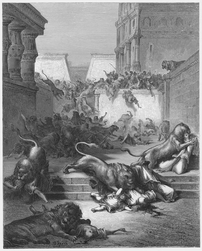 Gustave Doré Bijbel: De vreemde naties gedood door de leeuwen van Samaria door Gustave Dore