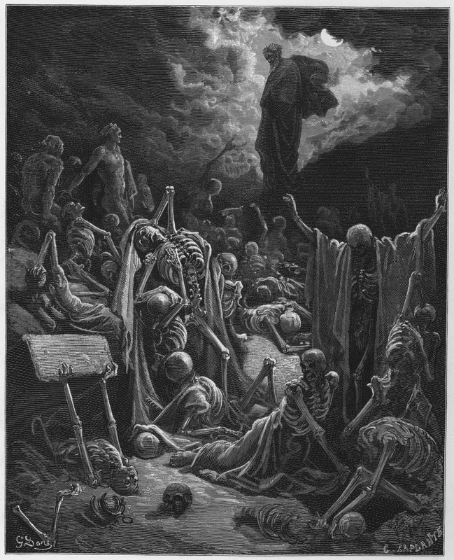 Het visioen van de vallei van droge beenderen door Gustave Dore