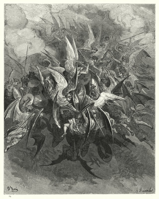 Illustratie van Gustave Doré voor Miltons Paradise Lost, Boek VI, regels 207-209 door Gustave Dore