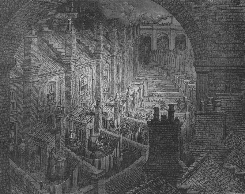 Londen, Gezicht vanaf een Spoorweg boven de Daken door Gustave after Dore
