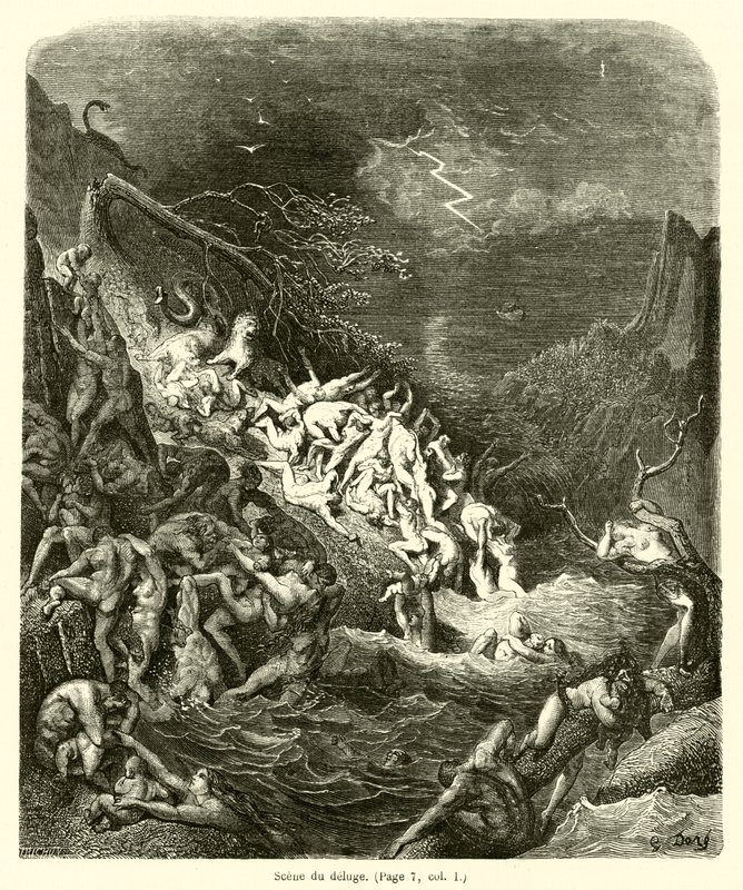 Scène van de zondvloed door Gustave after Dore