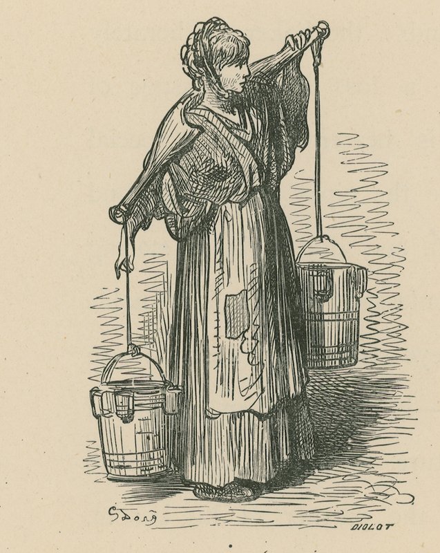 Een vrouw die twee emmers draagt door Gustave Dore