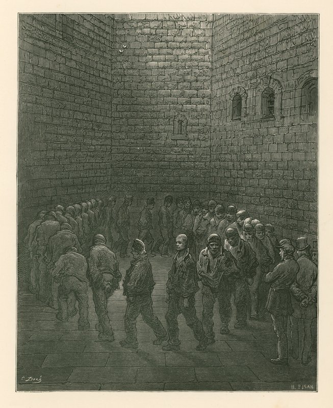 Gevangenen in de oefenplaats van de Newgate-gevangenis door Gustave Dore